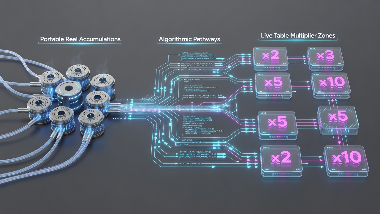 Visualisierung von Datenflüssen zwischen portablen Walzenakkumulationen und Live-Tisch-Multiplikatorzonen