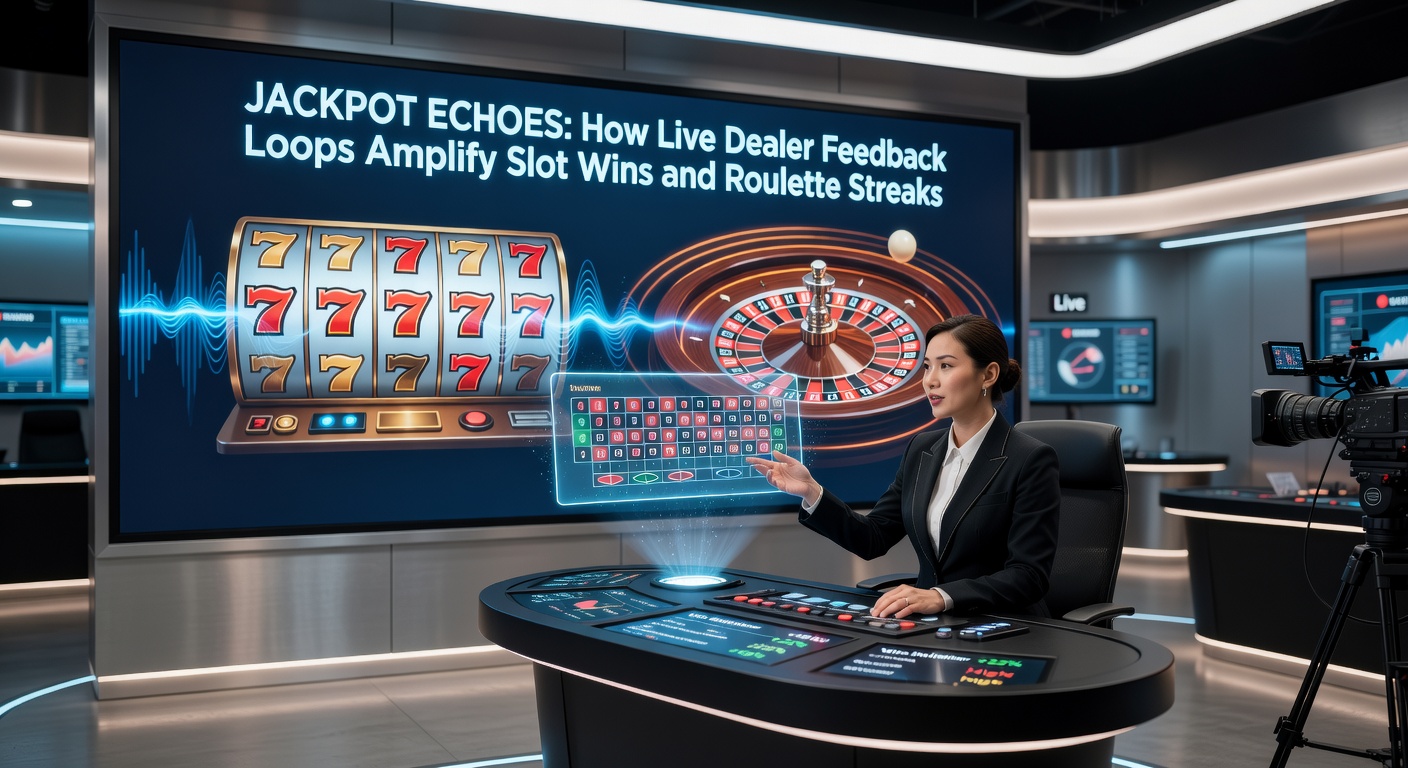 Detaillierte Grafik eines Feedback-Loops mit Dealer-Interaktionen, Slot-Symbolen und Roulette-Ergebnissen