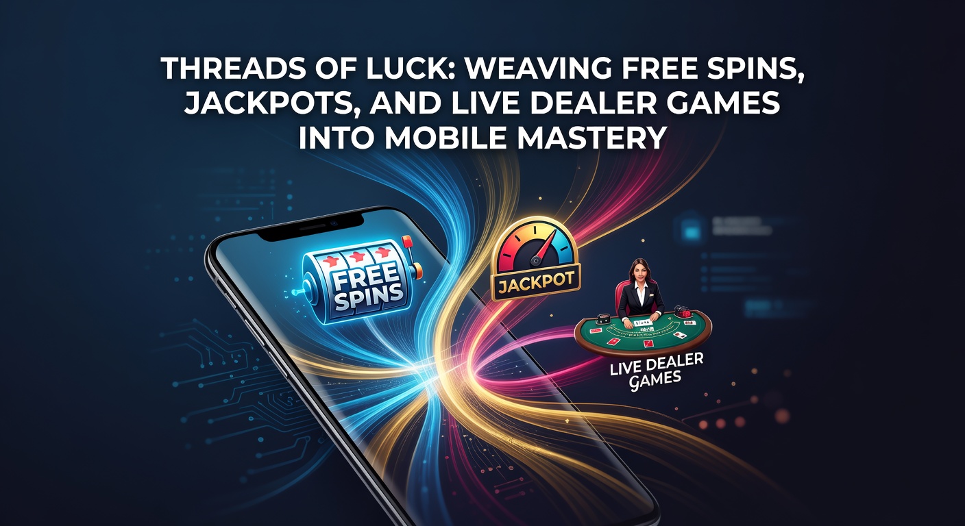 Smartphone mit leuchtenden Slot-Maschinen, Jackpot-Walzen und einem Live-Dealer-Tisch im Hintergrund, das die Verschmelzung von Free Spins und mobiler Action symbolisiert