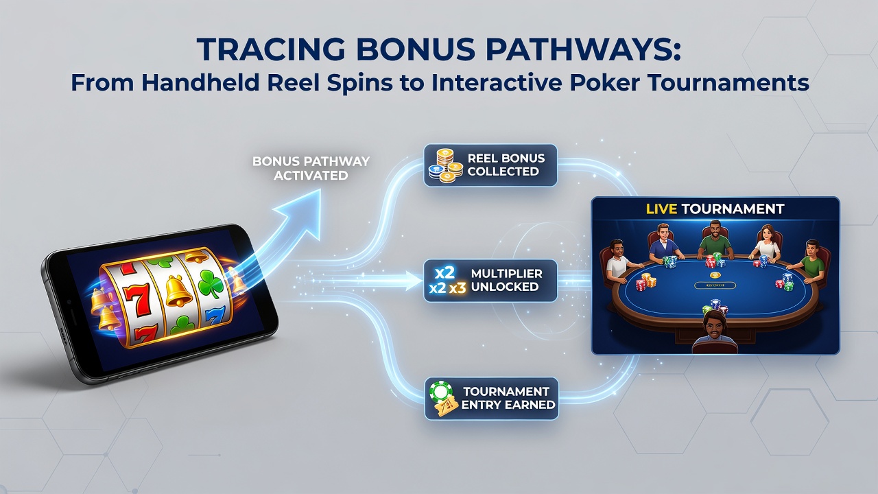 Interaktive Poker-Turniere auf mobilen Geräten mit Bonus-Pfaden von Walzenspielen dargestellt durch vernetzte Symbole und Karten